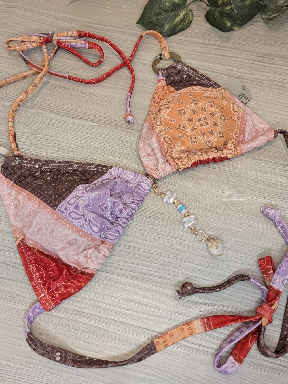 Boho Patchwork Bandana Triangle Bikini Top - Multicolor